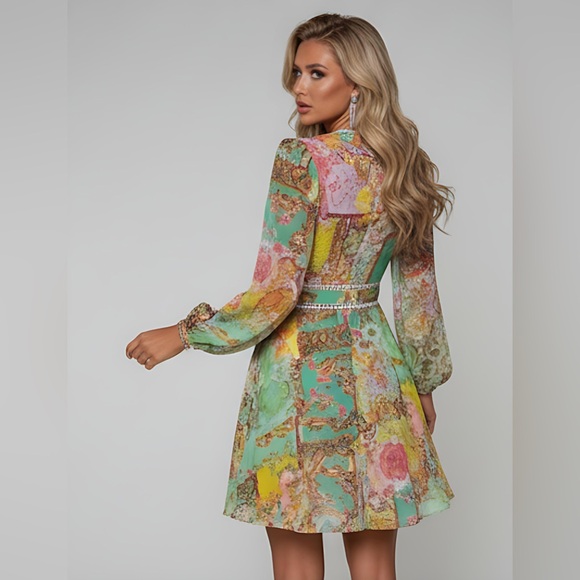 Boho Floral & Paisley Plunging Neck Dress - Picture 3 of 5